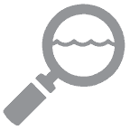 magnifying glass with water level inside icon gray