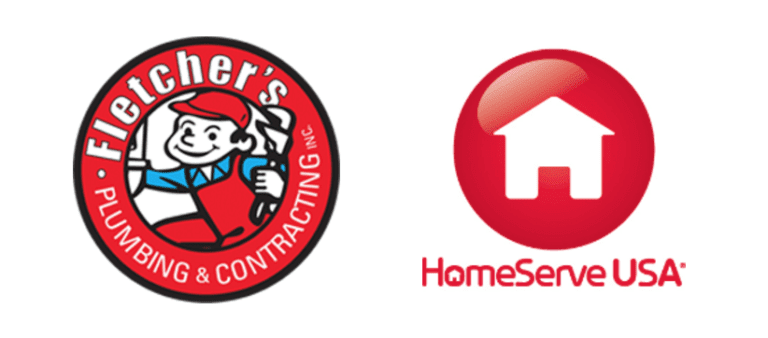 Fletcher's Plumbing logo and Home Serve USA logo